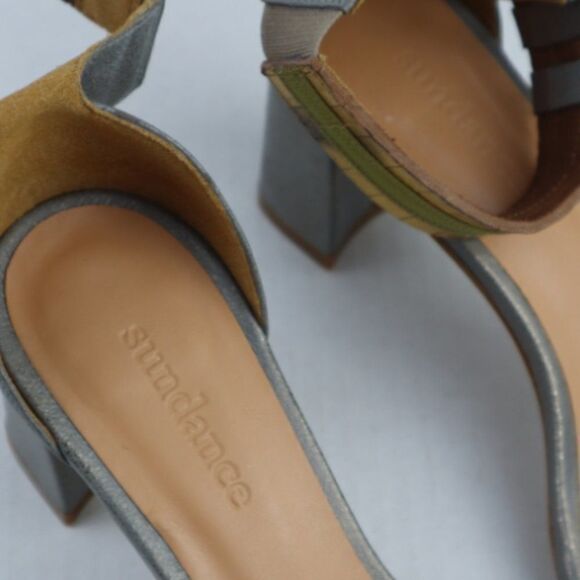 Sundance Women Size 7 Metallic Gold Silver Leather Block Heel Gladiator Sandals - Picture 6 of 10